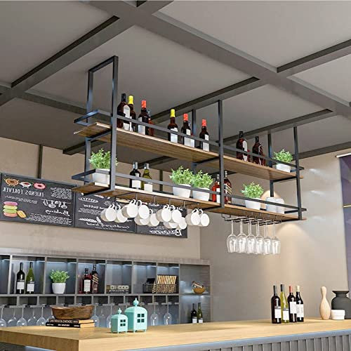 Portabottiglie Vino A Sospese Soffitto - Mensola A Soffitto, Espositore Da Parete Retrò Europeo, Portabicchieri Da Vino In Ferro Battuto A 2 Livelli, Portaoggetti Da Cucina Sospeso A Soffitto ( Color