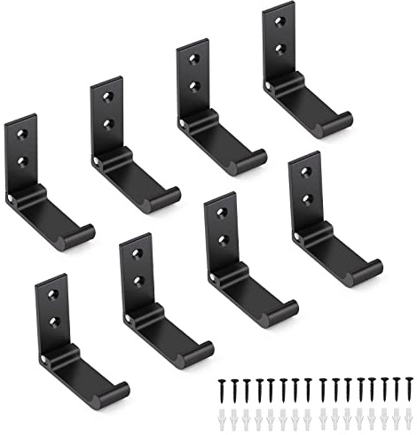 ERWEY Faltbare Wandhaken, 8 Stück Faltbare Kleiderhaken 90°, Klapphaken Aluminiumlegierung Wandhalterungshaken, Taschen Haken für Küche Bad Wand Jacke Handtuch Schlüssel, Schwarz