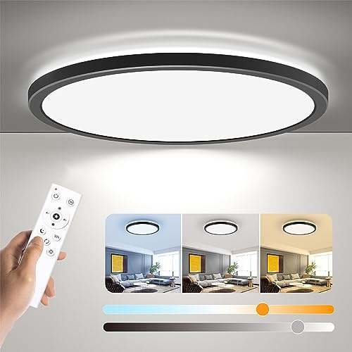 BLNAN Dimmable LED Flush Mount Ceiling Light Fixture with Remote Control, 12Inch 3000K-6500K Light Color Adjustable, Modern Ultra-Thin Ceiling Lamp for Bedroom Kitchen, Wired