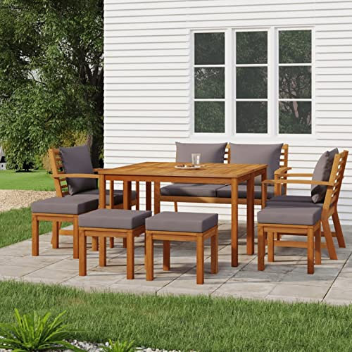 ZHOUMIN 9-TLG. Garten-Essgruppe mit Kissen, Gartenmöbel Set, Sitzgruppe Garten, Gartengarnitur, Möbelsets, Terrassenmöbel, Massivholz Akazie