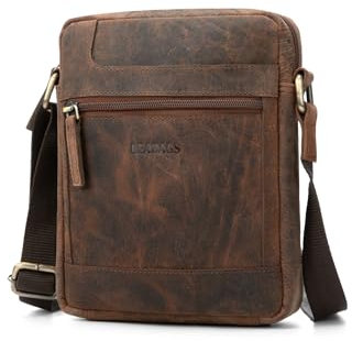 LEABAGS Leder Umhängetasche Herren - Messenger Bag Herrenhandtasche, Vintage Echtleder Crossbody Bag Herren, 2.2 l Handtaschen Arbeitstasche Tragetasche, Schultertasche für Männer (Vintage Rotbraun)