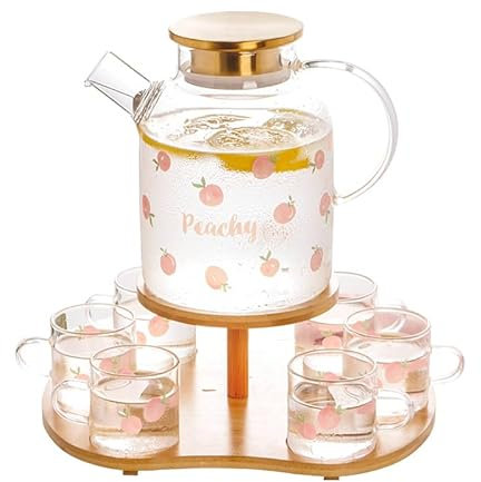 Jus Carafe d'eau Ensemble de bouilloire froide en verre rose thé parfumé théière aux fruits théière résistante à la chaleur plateau d'eau froide pot de jus de citron Thé Cruche (Size : Bruin)