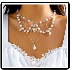 Dishowme Halskette mit Herz-Anhänger und Kristallen, Kreuzschleife, Vintage-Stil, Boho-Stil, Kunstperlen, Blume, Quasten, Schmuck für Frauen und Mädchen (Gold A)