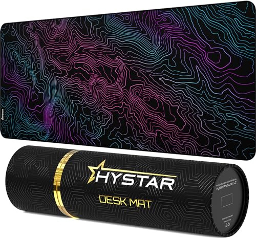 Hystar Extended Gaming Mouse Pad | XXXL 45 x 20 | 5mm Thick, Waterproof Surface, Smooth Polyester Fabric, and Natural Rubber Base | Dreamy Topo (Dark)