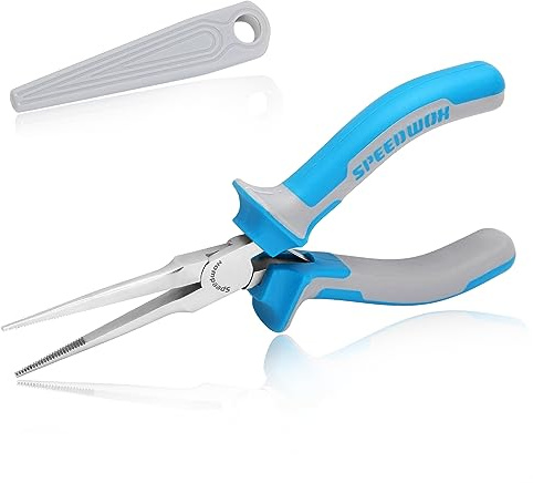 Speedwox, Pinze a becco lungo ad ago e punta fine, con ganasce seghettate, sottili, con custodia protettiva, per la creazione di gioielli e la lavorazione di fili e perline, blu, 15,24 cm