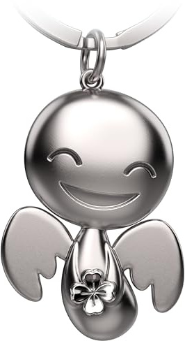 FABACH Schutzengel Schlüsselanhänger Happy mit Kleeblatt - Glücksengel aus Metall - Viel Erfolg Glücksbringer Auto Engel Anhänger - Geschenk Viel Glück Kleeblatt - Geschenk Glücksbringer