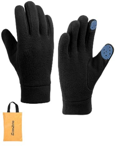 EaseZone Winterhandschuhe Herren & Damen Fahrrad Handschuhe Winddicht Handschuhe Damen Thermohandschuhe Fahrradhandschuhe Laufhandschuhe Touchscreen Schwarz Polarfleece mit Aufbewahrungstasche, M