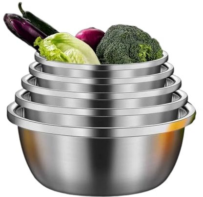 CambOs Cooking Baking Nesting Storage Bowls Pots Pans Mixing Bowls Stainless Steel Salad Bowls Serving Trays 5 Piece Set Soup Bowls Diameter 32-40cm