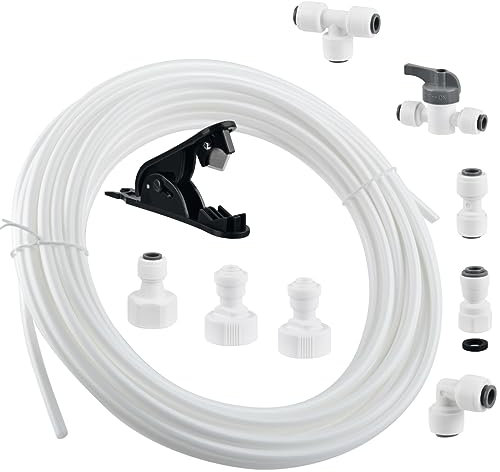 ANNTIM 15m Wasserzulaufleitung Universal Anschluss-Set für Kühlschrank Side by Side, Umkehrosmoseanlage Trinkwasser, Kühlschrankschlauch Rohrschneider, Wasserschlauch Schlauchverbinder 1/4 1/2 3/4