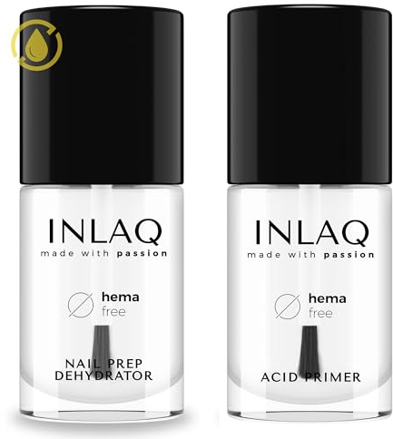 INLAQ® HEMA Free Nail Prep Dehydrator + Acid Primer | Set completo di top e base per vernici ibride 2x7ml