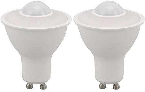 BOUBUI Lot de 2 Ampoules LED GU10 5W Avec Detecteur de Mouvement, Équivalent à Incandescence de 50W, Marche/Arrêt Automatique, Ampoules d'éclairage de Sécurité pour Balcon Escaliers Garage Couloir