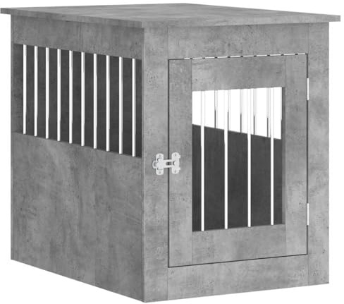 vidaXL Dog Crate Furniture with End Table Functionality - Stylish Doghouse in Concrete Grey - Engineered Wood & Steel Construction