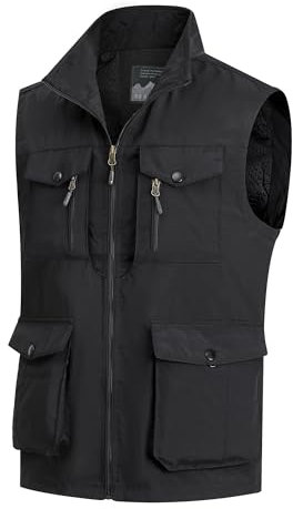 MeiLayM Herren Outdoor Weste mit Vielen Taschen Schnelltrocknende Freizeitweste Leicht Anglerweste Sommer Atmungsaktiv Ärmellose Jacke Sport Multifunktionsweste Camping Fotografie Weste Schwarz,XL