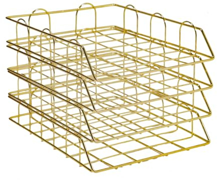 Caskunbsy Schreibtisch-Ordner-Organizer, Schreibtisch-Ordner, Schreibtisch-Aufbewahrungsbehälter, Papierfächer, A4 Schreibtisch-Organizer für Zuhause und Büro, Ordnerhalter (Gold)