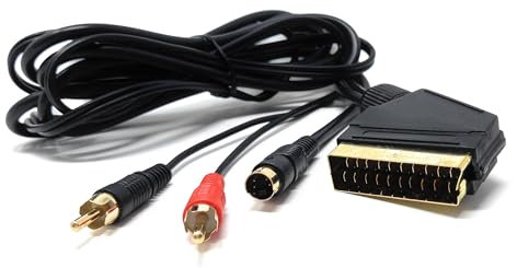 DRUT 1.5m Scart to RCA S-Video SVHS 4 Pin Mini DIN Male Audio Video Cable Lead Gold Plated 5ft