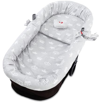 Stubenwagen Umrandung - Nestchen für Kinderwagen und Buggy Babybett Zubehör Babywanne und Kinderwagenzubehör Set 3-teilig Schonbezug mit Kissen und Einlage Kronen