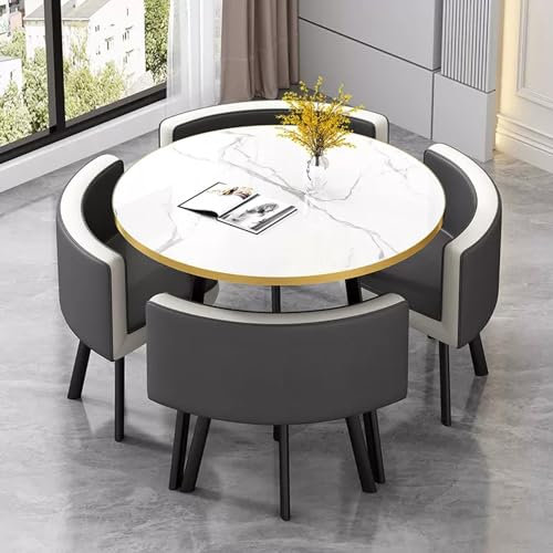 YUGXTH Rundes Esszimmertisch-Set für 4 Personen, Küchentisch 80cm und Stühle für 4 Personen, Tisch und Stühle Set, Besprechungstisch,Rund Konferenztisch, für Küche Esszimmer Büro(Color:Dark Gray A)