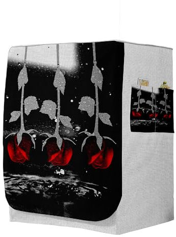 Odot Copri Lavatrice Esterni, Coprilavatrice da Esterno Antipolvere Anti Sunlight, Copertura per Lavatrice e Asciugatrice con Aperture Frontali (L-capacità 10,5~12 kg,Rosa Nera)