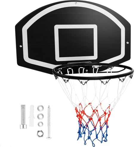 LIFEZEAL Canestro da basket con anello da basket e rete da basket, montaggio a parete, per interni ed esterni, per bambini e adulti, colore: nero