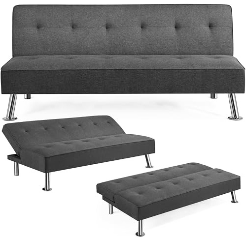 Soberine Divano Letto Imbottito a 2 Posti Convertibile in Letto 105°-180°da Soggiorno/Stanza Ospiti per Lettura/TV/Riposo Divano Moderno da Salotto Tela/Grigio Scuro