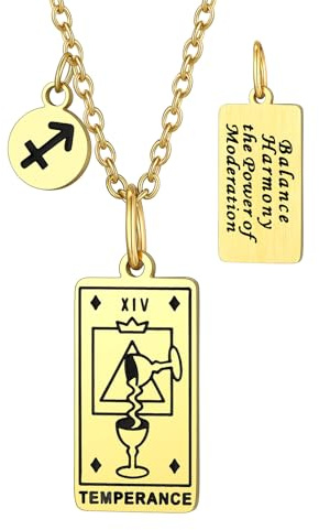 Suplight Constellation Tarot Card Pendant,Gold Plated Zodiac Necklace For Women Temperance Tarot Sagittarius Zodiac Fortune Pendant Charm Necklace Jewelry Birthday Jewelry for Women Men