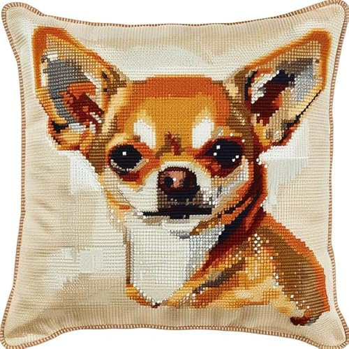 kitphoenix Latch Hook Kissen Kit Hund Latch Hook Kissen Kit für Kinder oder Anfänger Erwachsene zum Selber Knüpfen, DIY Knüpfteppich Knüpfpackung, Knüpfhaken Set 43 x 43 cm