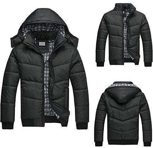 UHouse Winterjacke Herren Steppjacke mit Kapuze Leichte Daunenjacke Warm Jacken Baumwolle Puffer Jacke Winter Softshelljacke Bequeme Übergangsjacke Outdoor Windjacke Schwarz XXL
