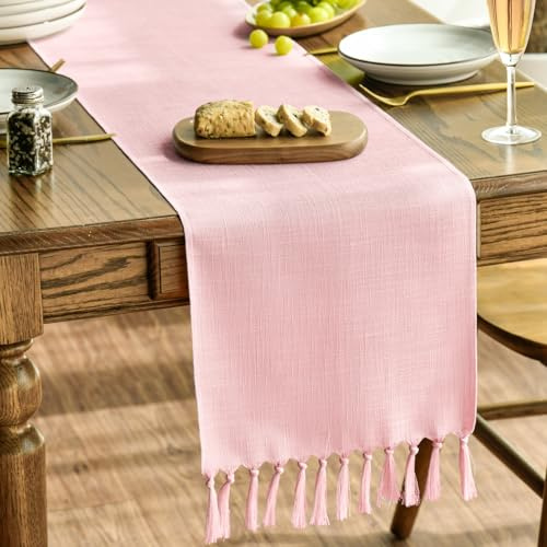 Artoid Mode Erröten Rosa Landhausstil Quasten Tischläufer, Waschbar Küche Tisch Dekoration Party Geburtstag Hochzeit Dekor 33x183 cm