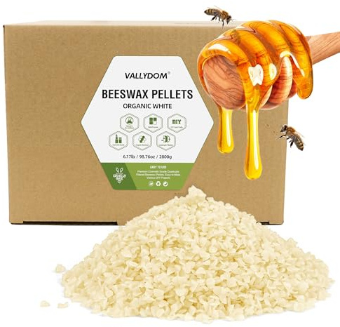 VALLYDOM Beeswax 2.8KG White Beeswax Pellets, Candle Wax, Organic Beeswax, Wax for Candles Making, Beeswax Candles,Beeswax for Skin, Soap Making Supplies, Candle Making, Candle Wax for Making Candles