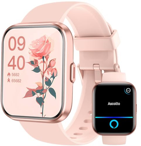 Montre Connectée Femme Homme Appel Bluetooth, 1.8” Smartwatch avec Alexa Intégré, Moniteur de Sommeil Cardiofréquencemètre SpO2, Etanche IP68 Montre avec 100 Sportifs pour Android iOS Cadeaux, Rose