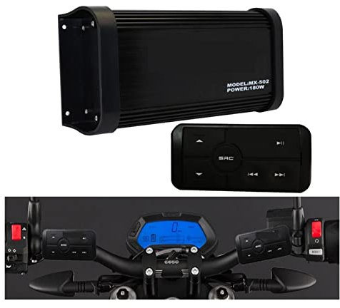 STRAFBRG 180W 4 Canali Impermeabile Moto Marine Barca Amplificatore Car Stereo MP3 USB AUX RAC Ingresso AUX con Controller, Resistente all'Usura E Durevole