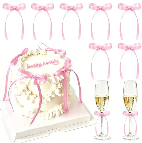20Stk Rosa Bogen Cupcake Toppers Lichtrosa Bandbögen Kuchen Toppers für Rosa Mädchen Geburtstag Kuchen Dekorationen Bögen Brautdusche Babyparty Hochzeitstag Valentinstag Party Zubehör