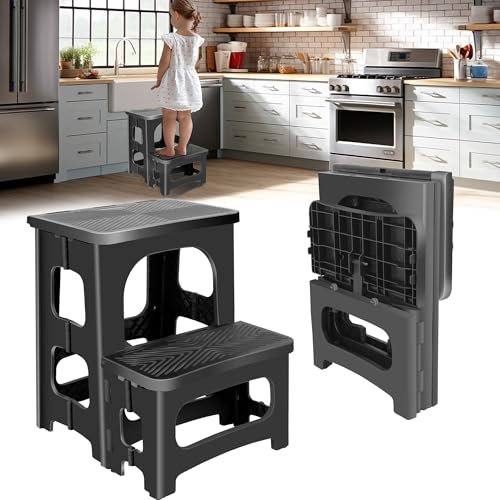 Folding 2 Step Stool for Kids Adults,Collapsible Rv Step Stool Holds 300LB,Anti-Slip Stool Portable Footstool Multifunctional for RV Home Kitchen Bedroom Office Bathroom