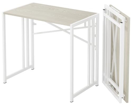 Lutown-Teen Klappbarer Computertisch 90 cm, Schreiben Gaming Computer Camping Schreibtisch, Keine Montage erforderlich Home Office Tisch, Natürlich und Weiß