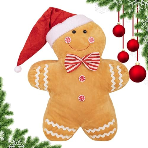 Generisch Lebkuchenmann-Plüsch, Lebkuchen-Plüsch | Weihnachts-Lebkuchen-Wurfkissen,50 cm/19,7 Zoll weiches Weihnachtsplüschtier, festliches Sofakissen für winterliche Heimdekoration