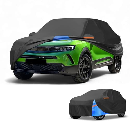 Partuto 210D-PU Full Car Cover for Vauxhall Mokka with Zipper | All Weather Waterproof UV-Resistant Outdoor, Full Cover, Right Side Zipper, Black Blue
