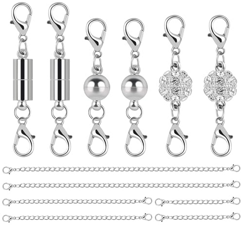 12 Pièces Fermoirs Magnétiques & Chaîne d'Extension Réglable – Fermoirs de Homard en Acier Inoxydable pour DIY Bijoux | Collier Bracelet Sécurité Renforcée