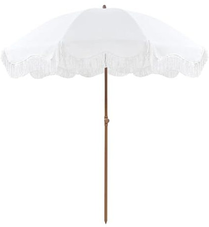 Sonnenschirm für den Außenbereich, Gartenschirm, Fransenschirm, Strandschirm, weiß, Gartenschirm für den Außenbereich, 200 cm, neigbar, Terrassenschirm, Strandschirm, UV-Schutz 50+, Balkonsc