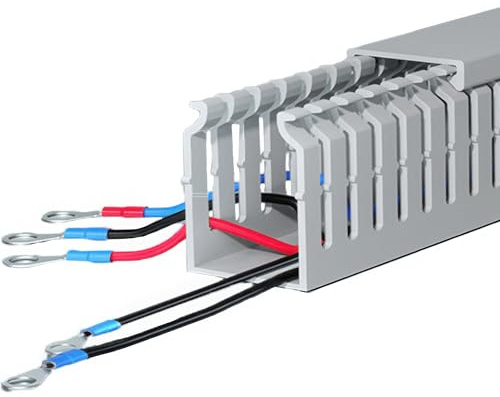 Kabelkanal med lock, installationskanal, PVC, grå, RAL-kabelkanal med godkännande för industriell kopplingsskåpskonstruktion, installationskabeldragning, maskinkonstruktion (B x H): 25 x 25 mm
