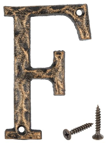 QUARKZMAN Hausnummer Alphabet F, 140 * 7mm Hausnummernschild aus Gusseisen Straßennummer Türnummer für Bürotüren, Briefkästen, Garagen - Schwarzgold