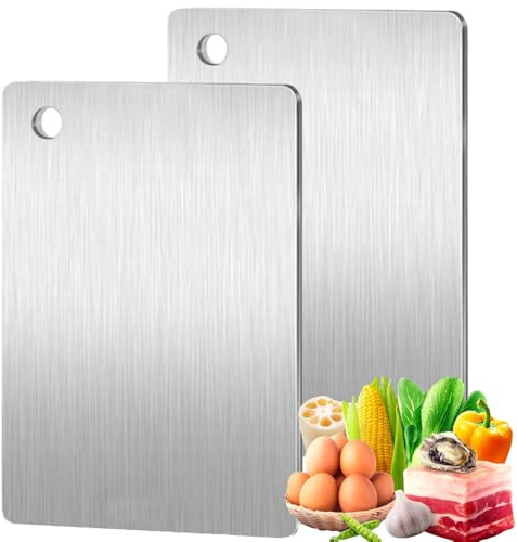 katmerio 2 tablas de cortar de acero inoxidable, titanio, doble cara, 15 cm x 25 cm, antibacterianas y antimoho, acero inoxidable para cocina