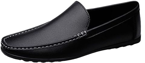 Zapatos de cuero para hombre con plantilla suave Zapatos de hombre con parte superior de cuero Mocasines cómodos Mocasines de moda Casual Zapatos transpirables Descalzos Zapatos simples, Negro , 38