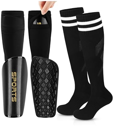 VZV Schienbeinschoner Kinder Fussball, Stutzen Kinder Fußball mit Antirutsch-Bündchen zum Einstecken Schienbeinschoner Fußball Herren Schwarz L