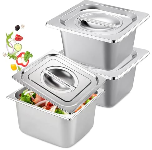Lot De 3 Bols À Paner, Récipient Gastronorme, Bac Inox Alimentaire Avec Couvercle, Plat Four Inox Plat Inox Barbecue 17,6 X 16.2 X 10 Cm Pour Fromage, Viande, Argent
