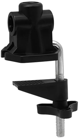 Abrazadera de escritorio, soporte de abrazadera de mesa con agujero de 0.47 pulgadas, clip de lámpara de escritorio de plástico y metal, soporte C desmontable portátil con estante de base ajustable