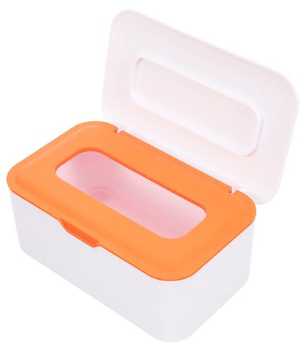 Feuchttücherbox mit Deckel, Nachfüllbar aus Pp in Weiß und Orange | Kompaktes, Schlichtes Design, für Desktop und Zuhause, Tragbar und Wiederverwendbar
