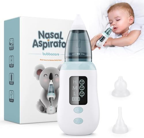 Baby Nasensauger, Nasensauger Baby Elektrisch mit LED-Lampe, 4 wiederverwendbare Silikon-Rotzsaugerdüsen & 3 Saugstufen für Neugeborene, Kleinkinder und Kleinkinder