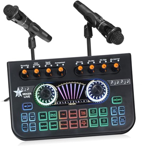 Alipis Equipos para Podcast con Doble Micrófono Profesional y Mezclador Dj Interfaz de Audio para Streaming y Grabación Estudio Kit Completo para Creadores de Contenido