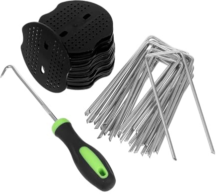 WEKADRIN Estacas de Fijación Forma de U de Acero Galvanizado 4X10 CM Pack 41 Piezas con Juntas y Gancho Grapas Resistentes para Césped Artificial Tela Antihierbas y Cercas Uso