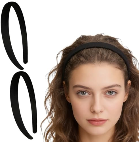 YIPFEN Lot de 2 accessoires de cheveux élégants, bandeaux rembourrés en tissu velours, style rétro vintage, serre tete et bandeau cheveux femme, couleur unie, simples, pour femmes et filles (noir)